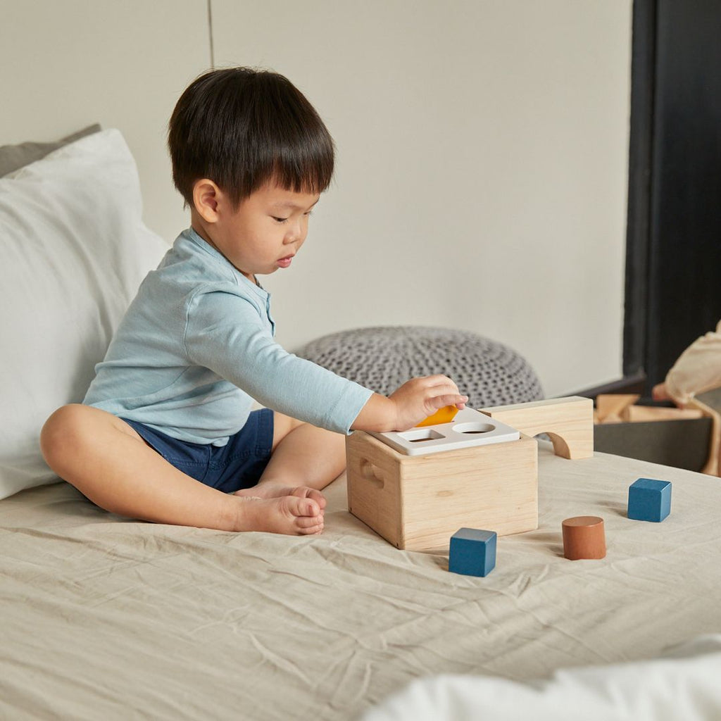 Kid playing PlanToys Shape & Sort It Out - Orchard