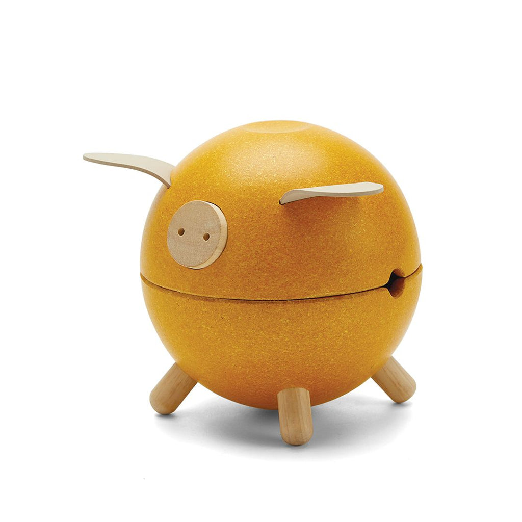 PlanToys yellow Piggy Bank wooden material